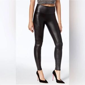 SPANX Women's Black Faux Leather Stretch Skinny Moto Leggings Size Medium